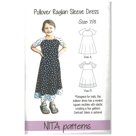 GIRLS PULLOVER RAGLAN SLEEVE DRESS PATTERN