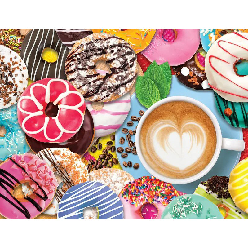 Puzzle with donuts and coffee