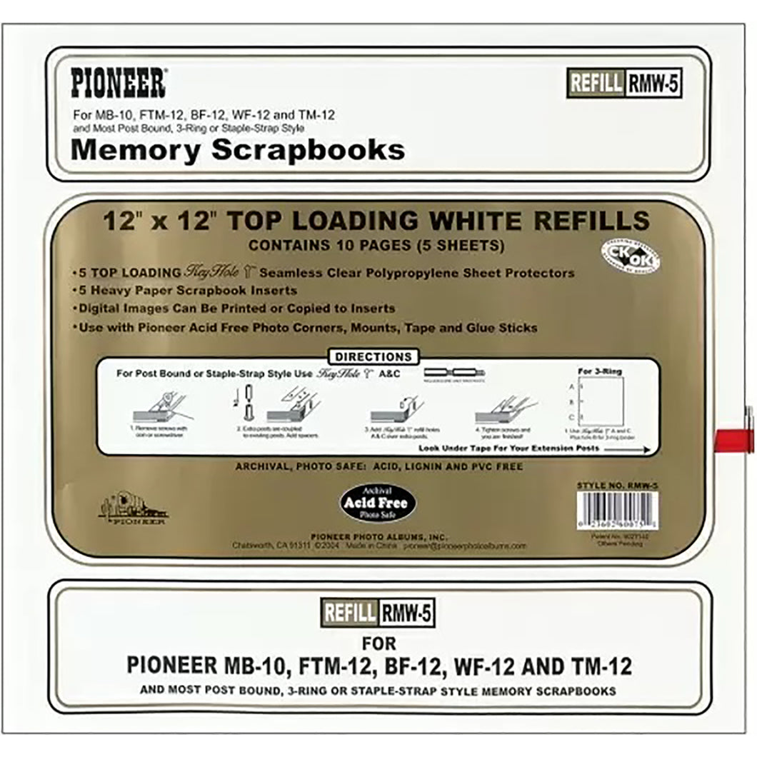 White Refill Pages for Memory Scrapbooks RMW-5