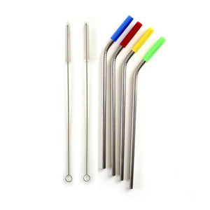 4 Pack Silicone Tipped Stainless Steel Drinking Straw 456