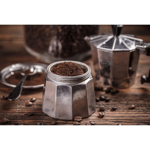 Espresso maker filled with coffee grounds