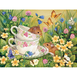 Puzzle with mice in tea cups.