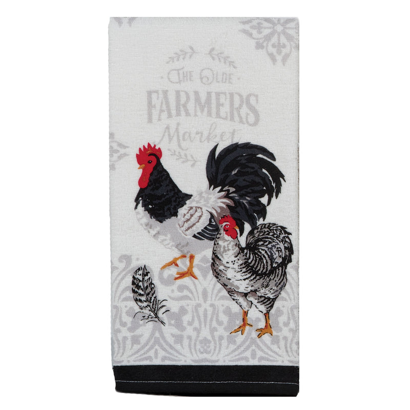 Set of 2 Blue Rooster Floral Terry Kitchen Towels by Kay Dee Designs