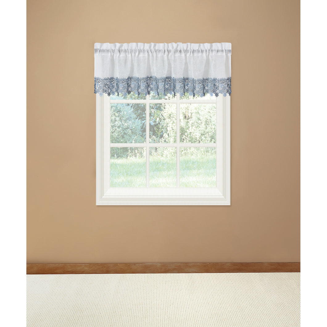 White valance with blue lace trim