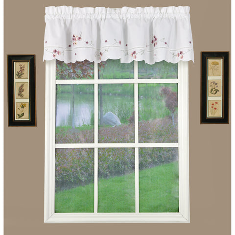Curtain valance white with rose flowers