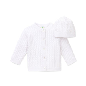 White baby sweater with hat