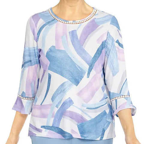 Women's 3/4 Bell Sleeve Brushstroke Print Top